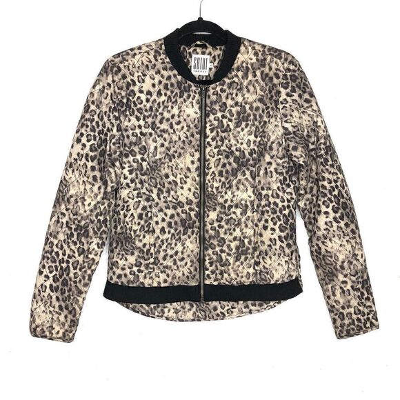 St Tropez Cheetah Leopard Bomber Jacket Quilted High Low Zip Casual - Picture 1 of 8